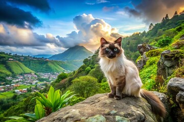 Majestic Himalayan Cat in Sao Tome & Principe Island Landscape, 2004