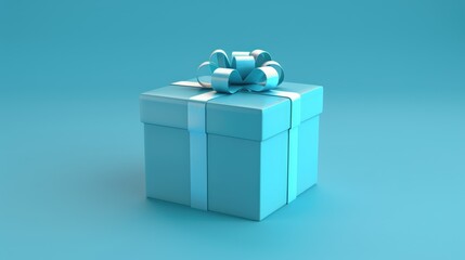 A beautifully wrapped turquoise gift box with a bow, set against a soft blue background, evoking celebration