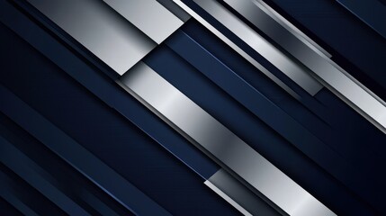 Obraz premium A dynamic abstract background featuring sleek metallic stripes in shades of silver and deep navy blue, evoking a sense of modern technology and design.
