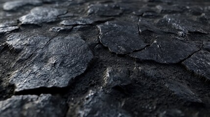 Close-up of cracked earth texture, showcasing its rugged surface with dark tones and intricate details.