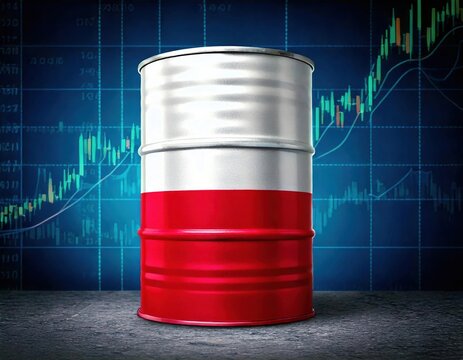Oil barrel with Polish flag coloring against financial graph background - Powered by Adobe