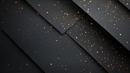 An artistic composition of black textured paper with shimmering gold speckles, creating a moody and luxurious atmosphere.