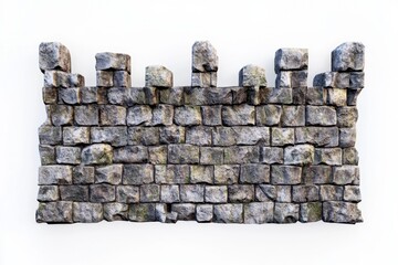 Ruined stone wall, isolated, texture, background, game asset