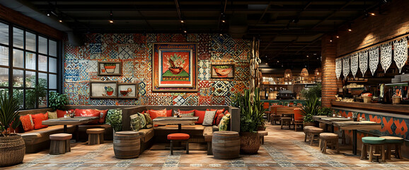 Obraz premium Rustic Colorful Restaurant Interior With Warm Lighting