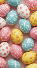 Obraz premium Seamless pastel Easter egg pattern background for greeting cards, packaging, digital designs, and festive decorations