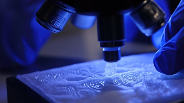 A scientist examining a dust mite sample taken from a mattress under a microscope