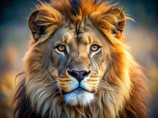 Fototapeta premium Majestic Young Lion Close-Up: Tilt-Shift Photography of Panthera leo