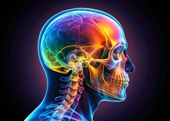 Medical Anatomy: X-Ray of Human Skull Profile, Detailed Side View