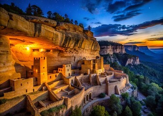 Fototapeta premium Mesa Verde Cliff Palace Night Overlook - Dramatic Low Light Photography