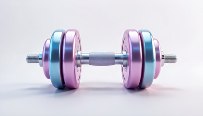 Obraz premium 3D metallic dumbbell illustration on soft background, fitness concept