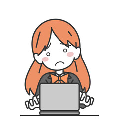 パソコン作業で困惑し首を傾げる女子生徒・学生