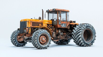 Naklejka premium Vintage Tractor: A Rusty Relic of Agricultural History Standing in Isolation