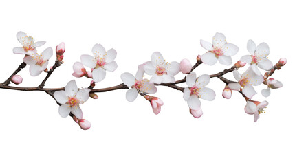 Blooming almond branch with delicate pink and white flowers on transparent background