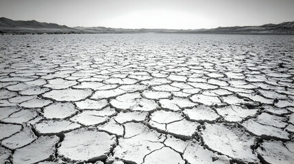 Dried lakebed, cracked earth, desert landscape, drought, climate change