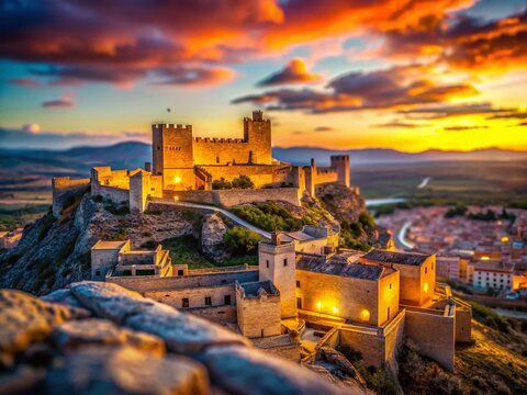Miniature Sunset at Teba Fortress Ruins, Spain: A Tilt-Shift Masterpiece