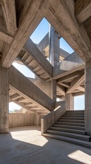 Obraz premium Concrete stairs, sunlight, modern architecture, open sky
