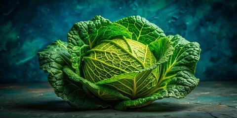 Obraz premium Minimalist Cabbage Closeup: Textured Green Vegetable Wallpaper Banner