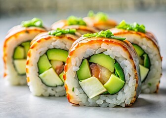 Minimalist California Sushi Roll Close-up: Eel, Avocado, Cucumber