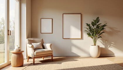 Cozy interior corner with armchair and decorative plant