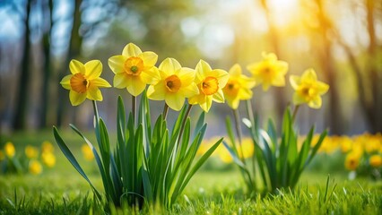 Obraz premium Minimalist Daffodils in Park - Spring Bloom Photography
