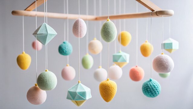 Minimalist Crib Mobile Pattern: Geometric Shapes & Soft Hues for Baby's Nursery