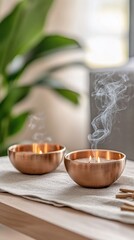 Copper candlelight glows, relaxing home ambiance