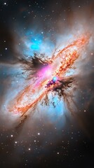 Fototapeta premium Cosmic collision Nebula's vibrant colors against dark space, stellar explosion
