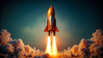 Minimalist Retro Rocket Launch: Fiery Orange Blast Off