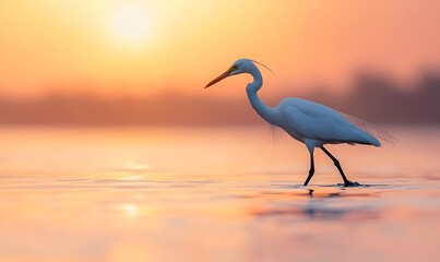 Naklejka premium an elegant white bird walking on the water surface,Generative AI