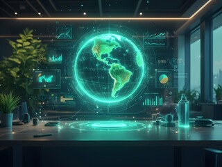 Overview of the future of business planning. Business growth with AI technology. Creative workplace. Solar energy. Wind turbines. Driving future success. Strategic planning for a sustainable future.
