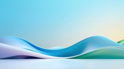 Abstract Blue Green Pastel Wave Landscape