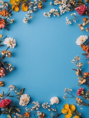 Floral wreath on blue background