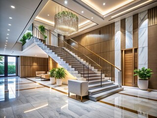 Modern Hotel Lobby Minimalist Marble Staircase Interior Design Stock Photo