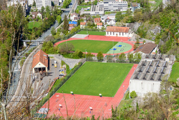 View form above of an outdoor sports centre on a sunny spring day