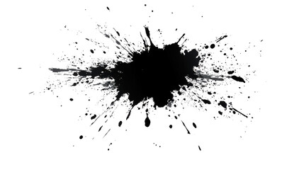 Black ink splashing on transparent background, spatter, splatter, blot, stain, messy