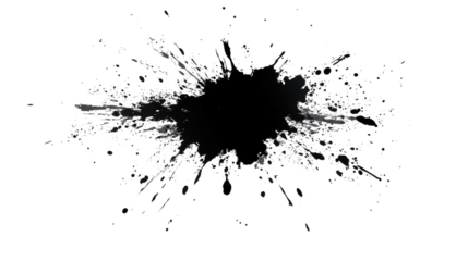 Black ink splashing on transparent background, spatter, splatter, blot, stain, messy