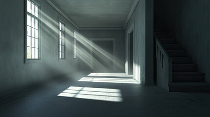 Obraz premium Sunbeams Streaming Through Windows in a Dusty Hallway