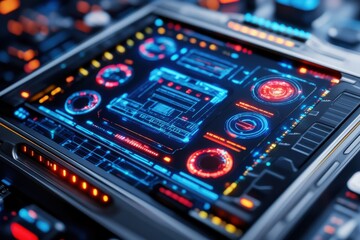 Obraz premium Futuristic Digital Interface Display with Colorful Data Visualizations