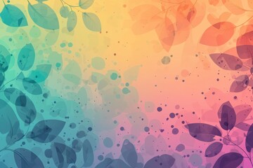 Background abstract flat and plain illustration color gradient, blue, pink, purple, with draw leave plant on boundary