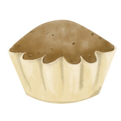 Watercolor Illustration of Chocolate Muffin, Clipart Template for Print, Web Advertising, Textiles