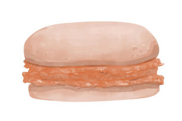 Watercolor Illustration with Pink Strawberry Macaron, Clipart Template for Print, Web Advertising, Textile