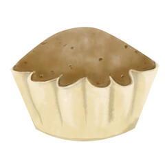 Watercolor Illustration of Chocolate Muffin, Clipart Template for Print, Web Advertising, Textiles