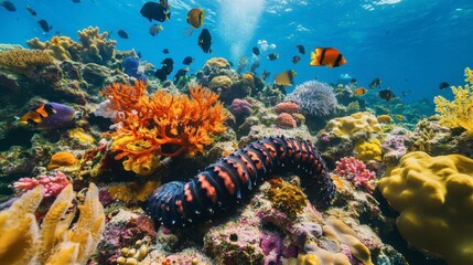 Obraz premium Vibrant Coral Reef Underwater Scene with Diverse Marine Life