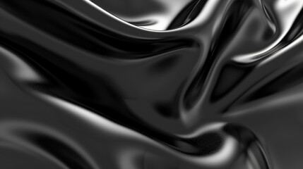Fototapeta premium Sleek black fabric with smooth, flowing texture and elegant folds. shiny surface creates dramatic and luxurious appearance, perfect for various design applications