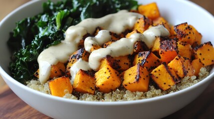 Roasted Butternut Squash Quinoa Bowl with Creamy Tahini Dressing