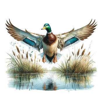 Majestic Mallard Duck in Flight Over Water &ndash; Nature Duck Hunting Wildlife Sublimation PNG
