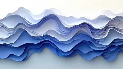Fototapeta premium Abstract layers of blue and white textured paper creating a wave-like pattern, evoking calmness