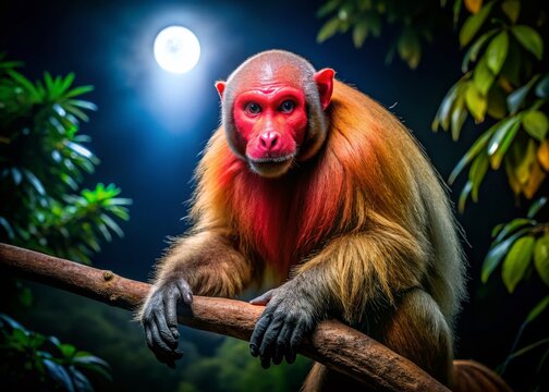 Night Photography: Uakari Monkey in the Amazon Rainforest