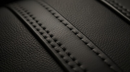 High quality black leather texture with detailed stitching, showcasing craftsmanship and durability. Perfect for upholstery, fashion, or design projects