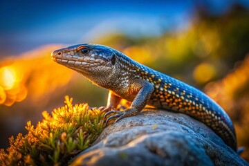 Obraz premium Northern Spotted Skink Basking in Low Light, Soames Island, New Zealand